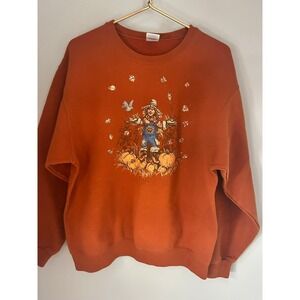 Jerzees NuBlend Orange Scarecrow Pumpkin Fall Autumn Sweatshirt Large